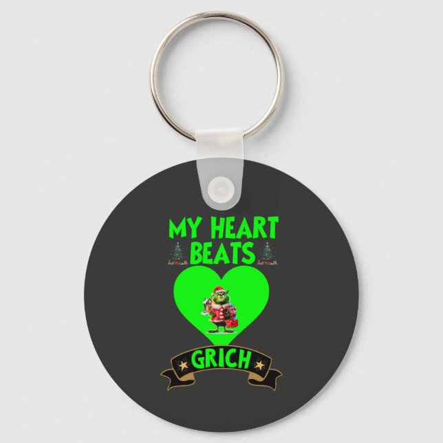 Porte-clés Green Heart Grinch Christmas Love Festive (Recto)