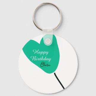 Porte-clés Green heart happy birthday white black balloon kid