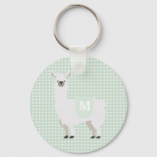 Porte-clés Green & Off-White Polka Dot Cute Llama