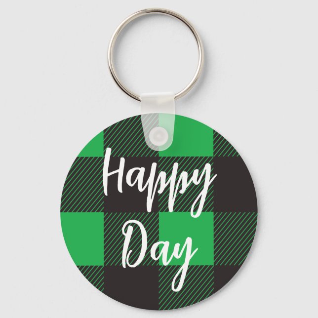 Porte-clés Green Plaid Pattern Happy Day (Recto)
