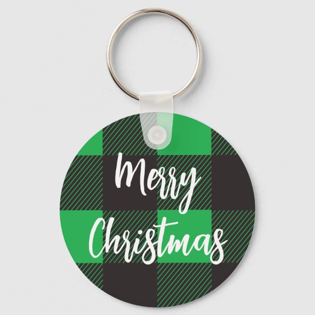 Porte-clés Green Plaid Pattern Merry Christmas (Recto)