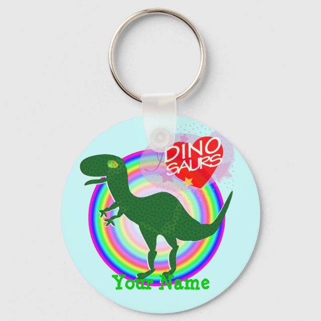 Porte-clés Green T-Rex Dinosaur Keychain with Name (Recto)