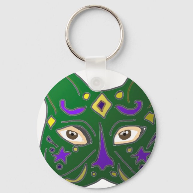 Porte-clés Green Venetian Cat Mask Design Key Ring (Recto)