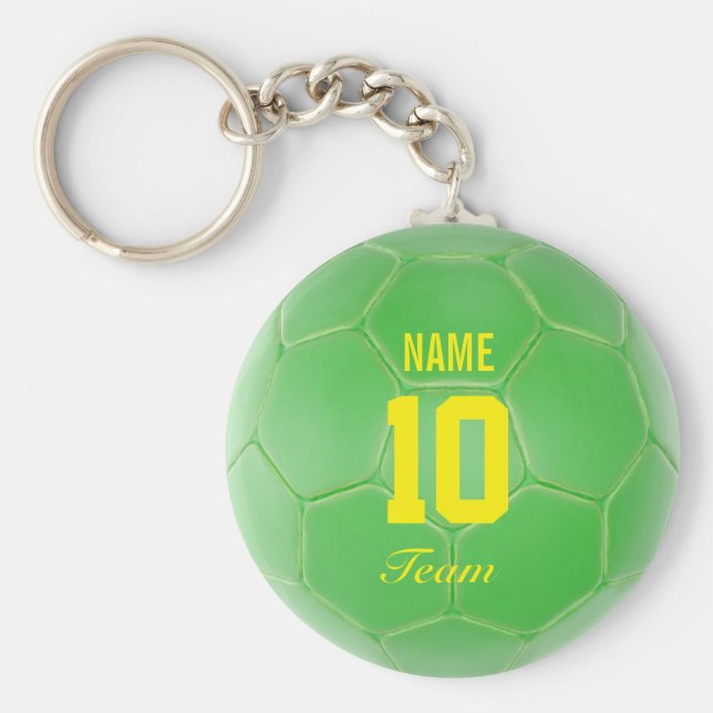 Porte-clés Green Yellow Team Soccer Ball Nom personnalisé (Devant)