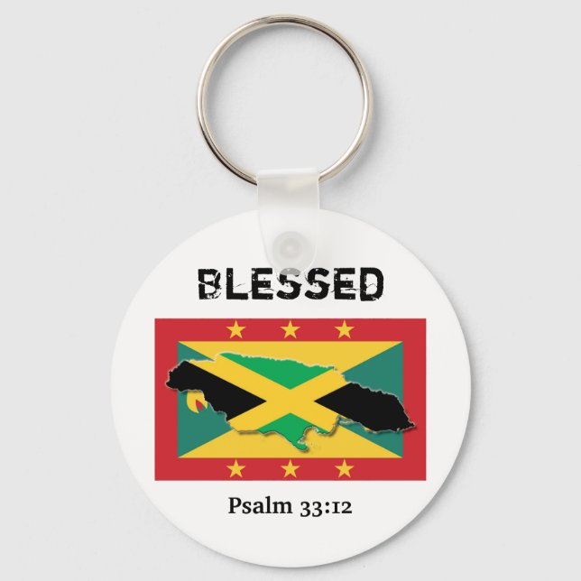 Porte-clés Grenada Flag | Jamaica Map  | BLESSED Customizable (Recto)