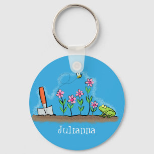 Porte-clés Grenouille mignonne et abeille dans le jardin dess