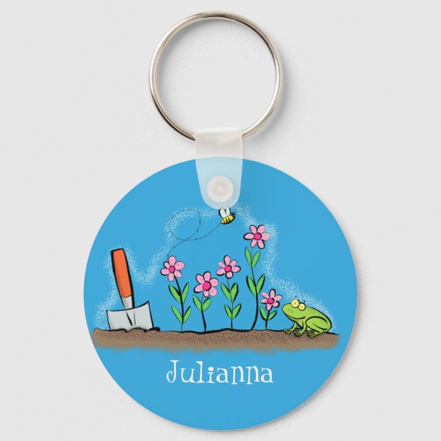 Porte-clés Grenouille mignonne et abeille dans le jardin dess (Recto)