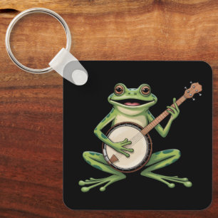 Porte-clés Grenouille Rétro Jouant du Banjo Amoureux de Musiq
