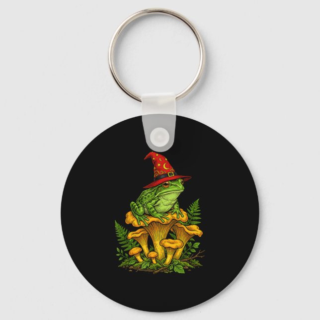 Porte-clés Grenouille sorcière assise sur des champignons hal (Recto)