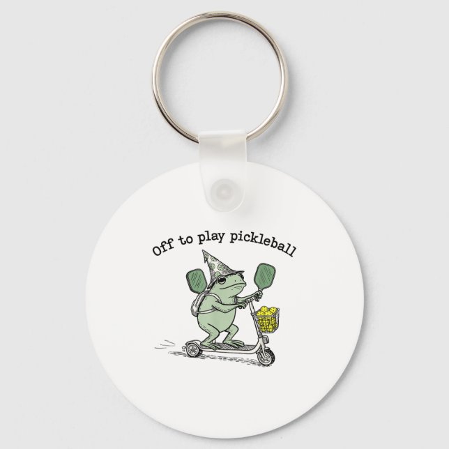 Porte-clés Grenouille sorcière tient raquette scooter roulant (Recto)