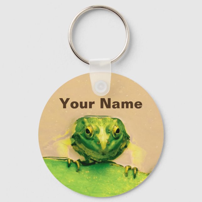 Porte-clés Grenouille verte cool Nom personnalisé (Recto)