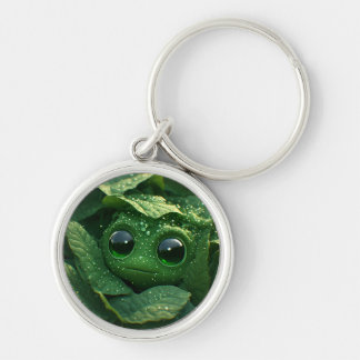 Porte-clés Grenouille verte mignonne cachée dans des feuilles