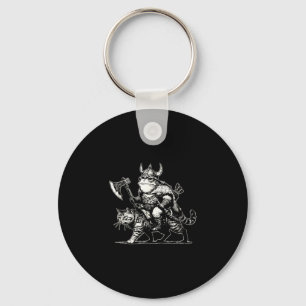 Porte-clés grenouille viking chevauchant un chat guerrier ani