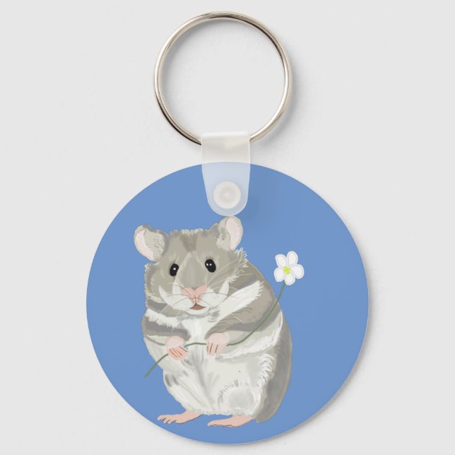 Porte-clés Grey and White Boy’s Hamster Keychain (Recto)