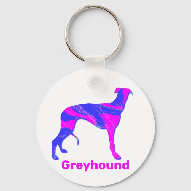 Porte-clés Greyhound / Lurcher Chien Silhouette Hot Rose & Bl (Recto)