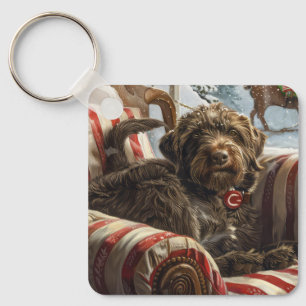 Porte-clés Griffon à poil dur de Korthals Noël Fête
