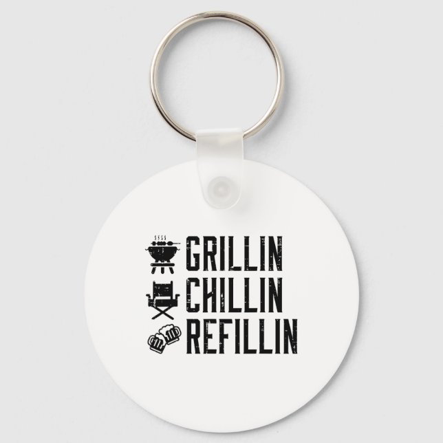 Porte-clés Grillin Chillin Refillin Funny Byrbecue Bbq Grill (Recto)