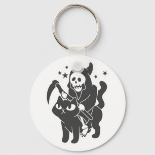 Porte-clés Grim reaper riding a cat - Choose background color