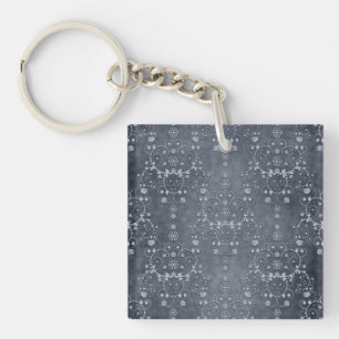 Porte-clés Gris argenté profond pewter à motif damassé floral
