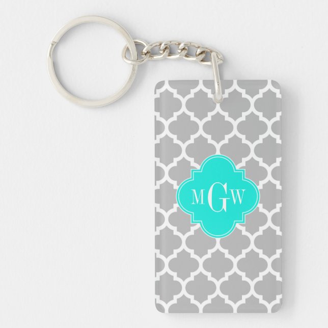 Porte-clés Gris Blanc Marocain #5 Brt Aqua 3 Monogramme initi (Devant)