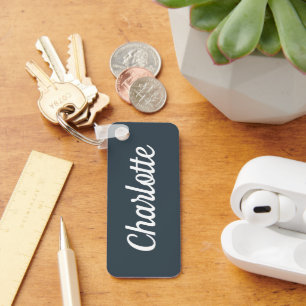 Porte-clés Gris Charbon & Personnalisation Nom Blanc