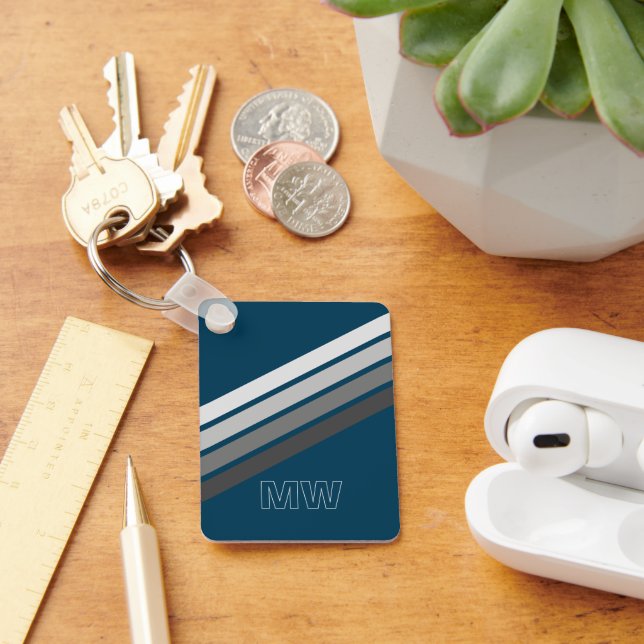 Porte-clés Gris Foncé Personnalisé Sur Bleu Foncé (Bureau)