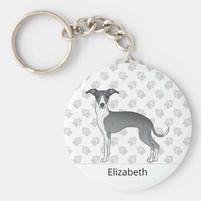 Porte-clés Gris Italien Bleu Et Blanc Avec Nom Personnalisé (Devant)