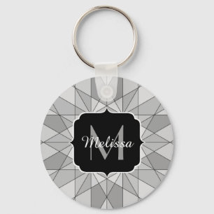 Porte-clés Gris noir blanc Monogramme Motif Triangle Mosaïque