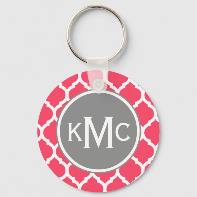 Porte-clés Gris rose clair Monogramme treillis marocain (Recto)