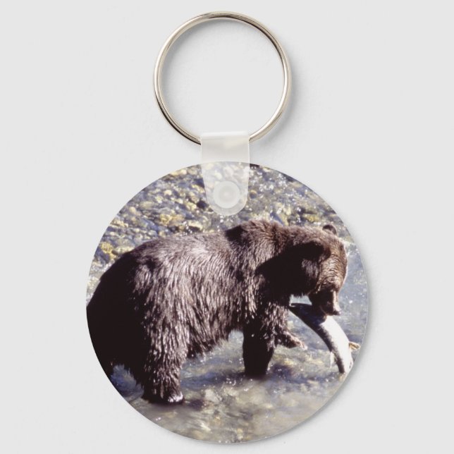 Porte-clés Grizzly Bear Manger un Saumon (Recto)