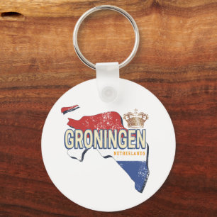Porte-clés Groningen Pays-Bas Retro Carte Néerlandais Vintage