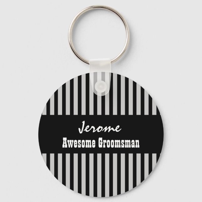 Porte-clés GROOMSMAN Nom personnalisé BANDE D'Argent Noir V05 (Recto)