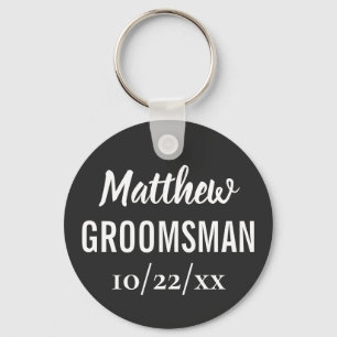 Porte-clés Groomsman Typographie moderne Mariage noir