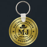 Porte-clés Groomsmans Western Cowboy Vintage Gold Monogram<br><div class="desc">Cadeaux personnalisés pour groomsmen et meilleur homme avec le thème western cowboy. Décoré de casquette de cowboy avec police vintage occidentale. Le texte et la couleur sont modifiables à l'aide de l'outil de conception pour s'adapter à votre occasion. Obtenez ce cadeau de personnaliser pour les mariages, les célibataires, les fiançailles...</div>