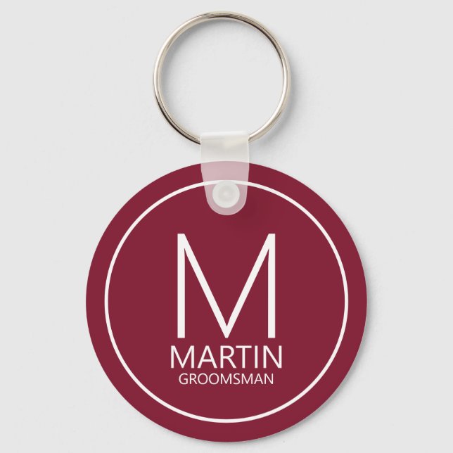 Porte-clés Groomsmen Monogramme & Nom Personnalisé Moderne (Recto)
