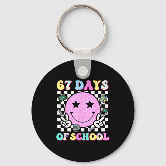 Porte-clés Groovy 67 Jours D'école Visage Souriant Enseignant (Recto)