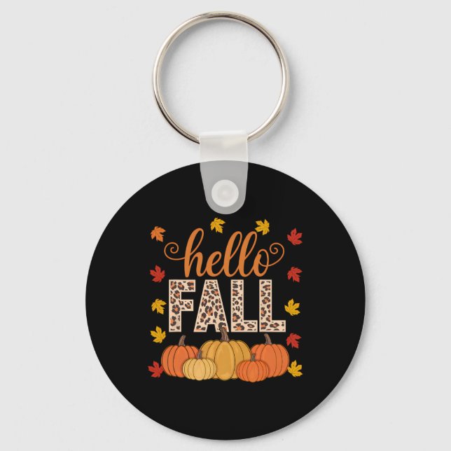 Porte-clés Groovy Bonjour Automne Feuilles d'érable Citrouill (Recto)