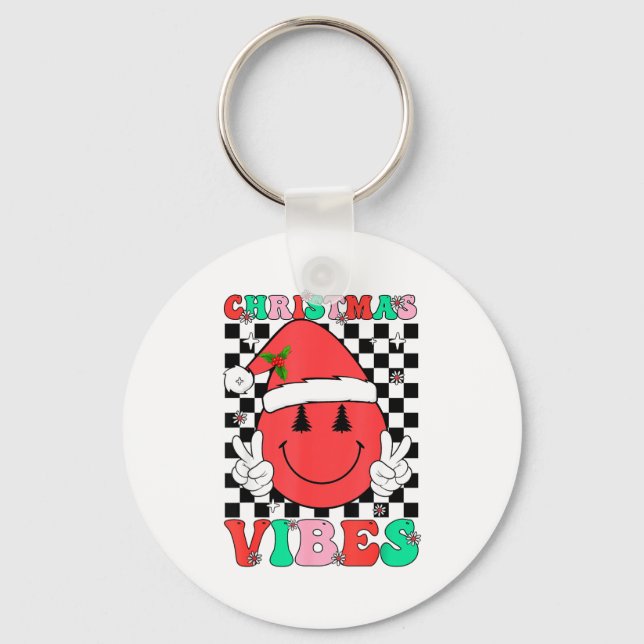 Porte-clés Groovy Christmas Vibes Smile Face Santa Hat Xmas T (Recto)