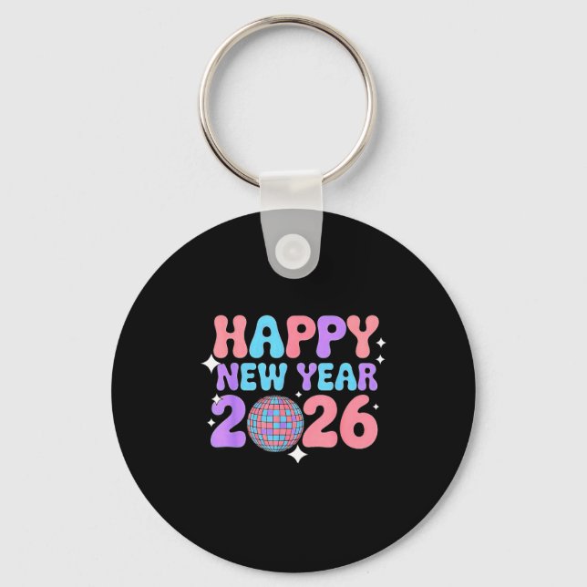 Porte-clés Groovy Cute Happy New Year 2026 Disco Ball  (Recto)