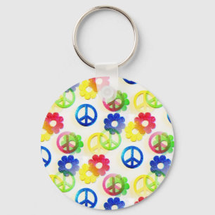 Porte-clés Groovy hippie Peace Signs Flower Power Sparkles