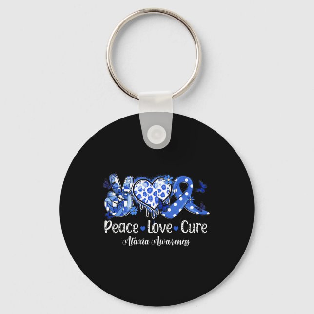 Porte-clés Groovy Paix Amour Cure Ruban Bleu Sensibilisation  (Recto)