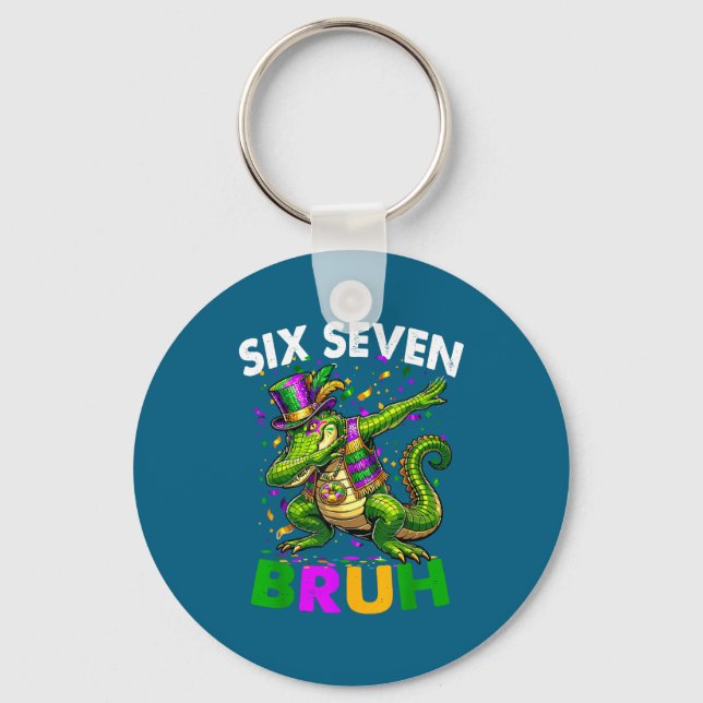 Porte-clés Groovy Six Seven Bruh Alligator Dabbing Mardi Gras (Recto)