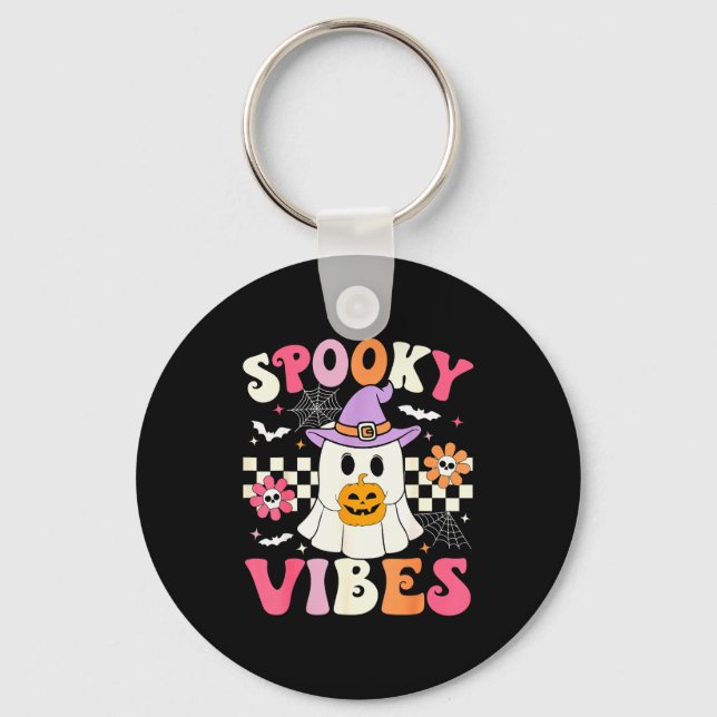 Porte-clés Groovy Soky Vibes Retro Ghost Holding Pumpkin Hall (Recto)