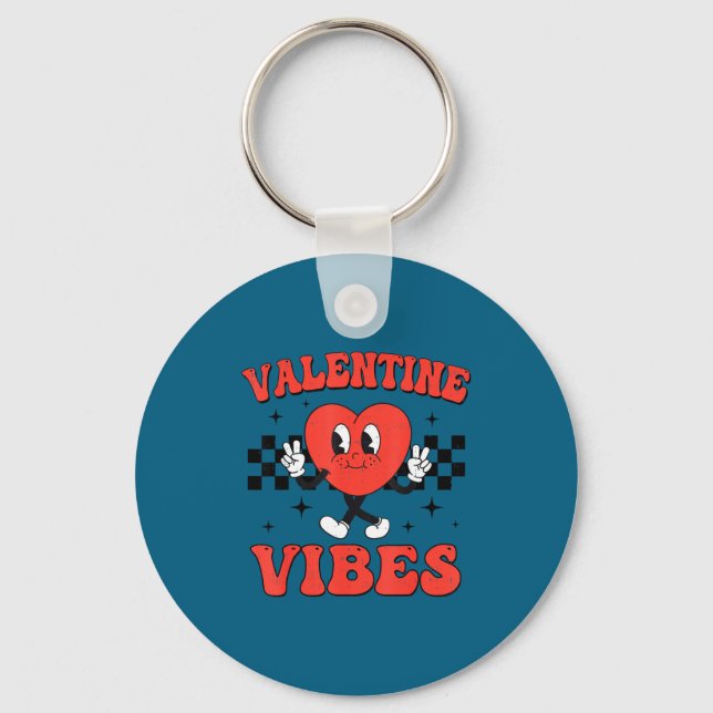 Porte-clés Groovy Valentine Vibes Heart Peace Valentines Day  (Recto)