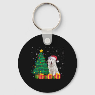 Porte-clés Gros Pyrénées Santa Hat Noël Lumières Chien