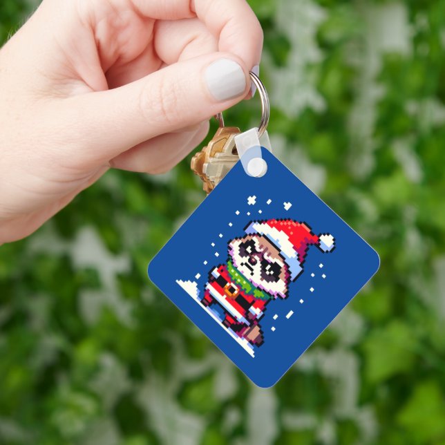 Porte-clés Grumpy Christmas Raccoon - Drôle Pixel Art Holiday (main)
