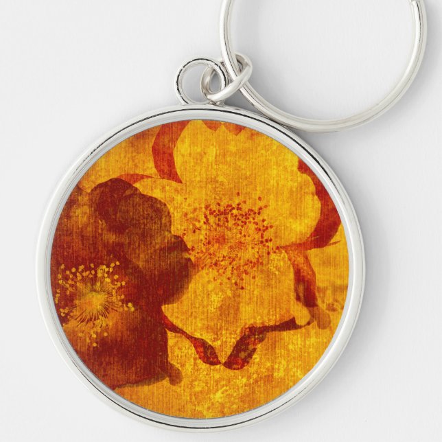 Porte-clés Grunge de fleurs jaune rouge art graphique numériq (Devant)