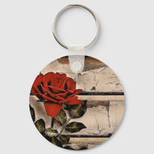 Porte-clés Grunge Distressed Barne Bois Rustique Rose rouge