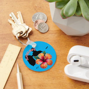 Porte-Clés Guadeloupe Carte & Hibiscus Keychain