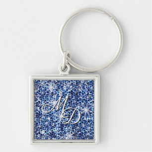 Porte-clés Guépard bleu étincelles monogramme